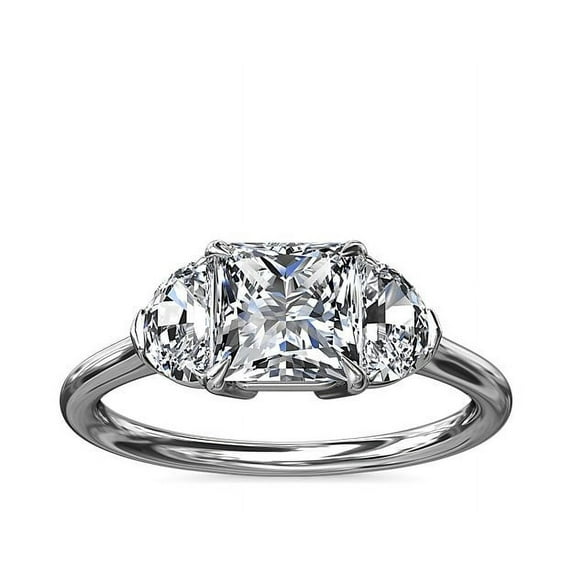 1.00 Carat Color F-G, Clarity VS1, Princess Cut Natural Diamond Unique Three Stone Ring for Anniversary & Wedding Solid 18K White Gold Size 4