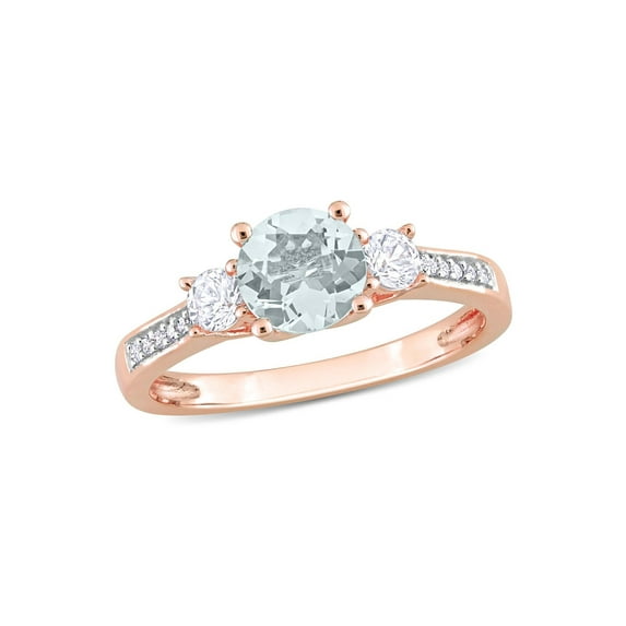 1.00 Carat (Ctw) Aquamarine and Lab-Created White Sapphire Ring in 10K Rose Gold for Women