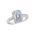 thumbnail image 1 of 1.00 Carat (Ctw) Clear-Light Emerald-Cut Aquamarine Ring with Diamonds 10K White Gold for Women, 1 of 6