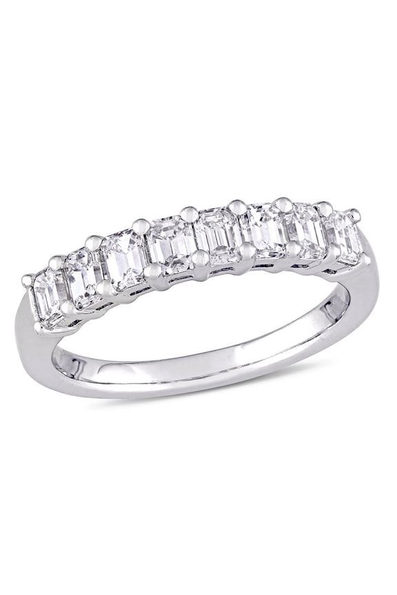 1.00 Carat (Ctw Color G-H, VS2-SI1) Emerald-Cut Diamond Semi-Eternity Wedding Band Ring in 14k White Gold for Women