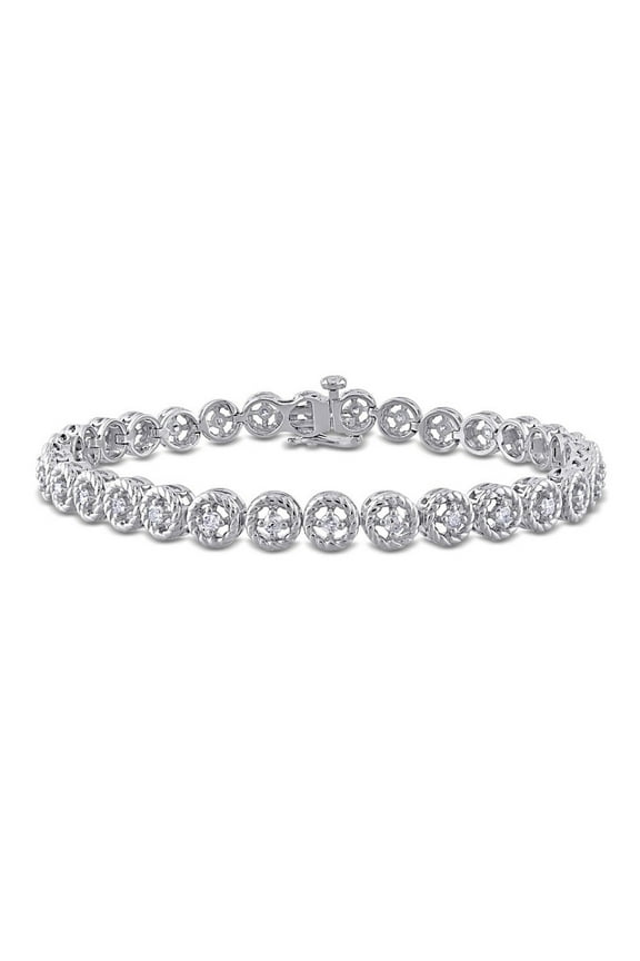Gem & Harmony 1.00 Carat (Ctw) Diamond Tennis Link Bracelet in Sterling Silver for Women