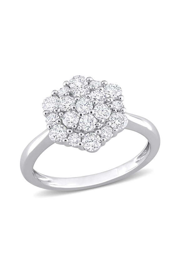 1.00 Carat (Ctw G-H, I2-I3) Diamond Cluster Engagement Ring in 10K White Gold for Women
