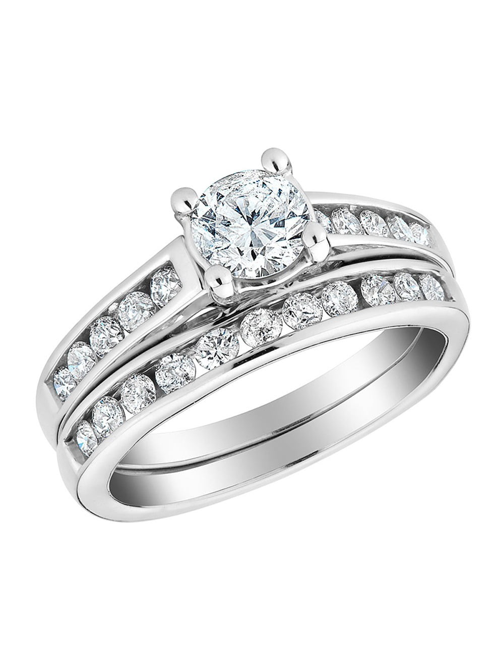 1.00 Carat (Ctw H-I-J, I2-I3) Diamond Engagement Ring and Wedding Band Set in 10K White Gold for Women