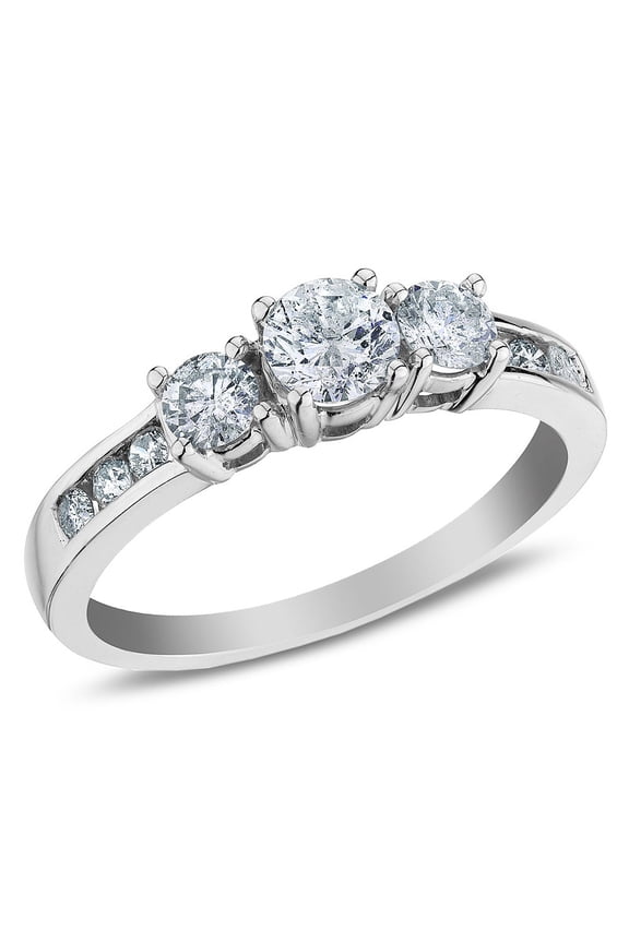 1.00 Carat (Ctw J-K , I2) Three Stone Diamond Engagement Ring in 10K White Gold