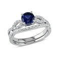 thumbnail image 1 of 1.00 Carat (Ctw) Lab-Created Blue Sapphire Engagement Ring & Bridal Wedding Set with Diamond, 10K White Gold for Women, 1 of 6