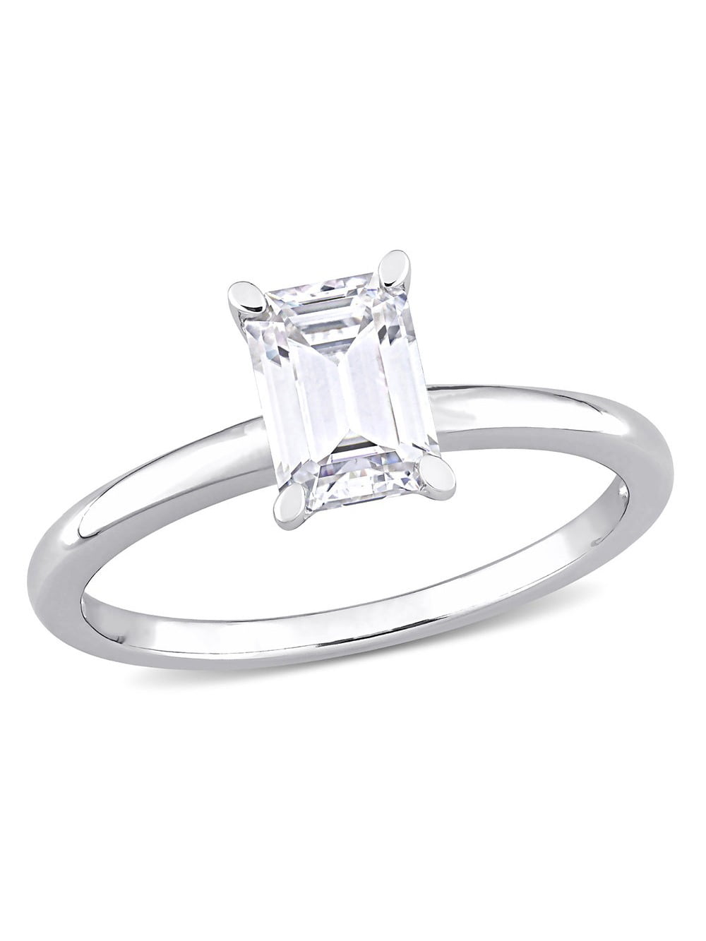 1.00 Carat (Ctw) Lab-Created Emerald-Cut Moissanite Engagement Ring in Sterling Silver for Women