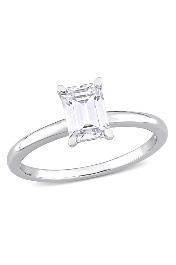 1.00 Carat (Ctw) Lab-Created Emerald-Cut Moissanite Engagement Ring in Sterling Silver for Women