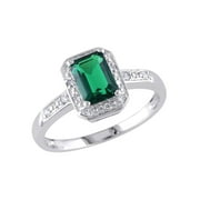 GEM AND HARMONY 1.00 Carat (Ctw) Lab-Created Emerald Ring with Diamonds in Sterling Silver