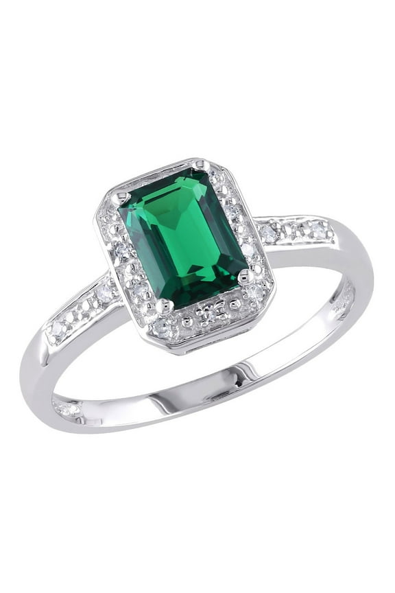 1.00 Carat (Ctw) Lab-Created Emerald Ring with Diamonds in Sterling Silver