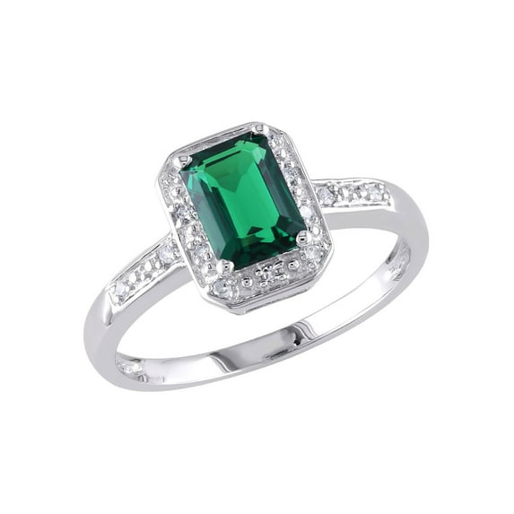 1.00 Carat (Ctw) Lab-Created Emerald Ring with Diamonds in Sterling Silver