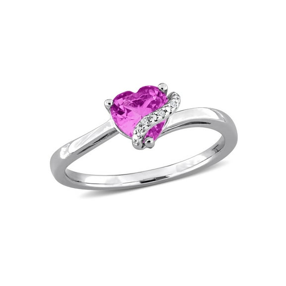 1.00 Carat (Ctw) Lab-Created Pink Sapphire Heart Ring in Sterling Silver for Women