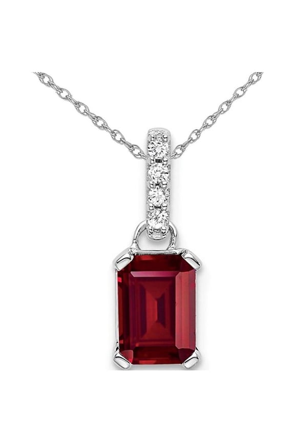 1.00 Carat (Ctw) Lab Created Ruby Drop Pendant Necklace in 14K White Gold with Accent Diamonds and Chain for Women