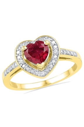 Gem & Harmony 1.00 Carat (Ctw) Lab-Created Ruby Heart Ring in 10K Yellow Gold for Women
