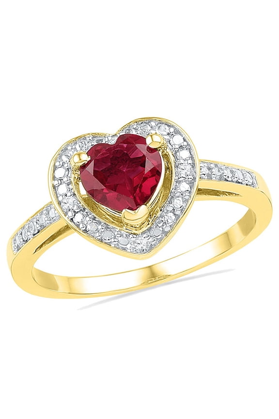 1.00 Carat (Ctw) Lab-Created Ruby Heart Ring in 10K Yellow Gold