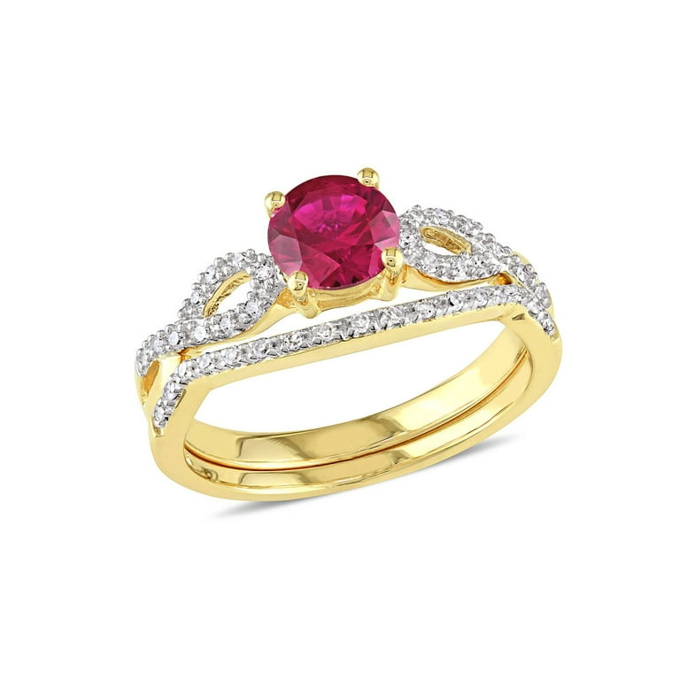 10k White Gold Created Ruby and Diamond Ring 10k White Gold Created Ruby and Diamond Ring