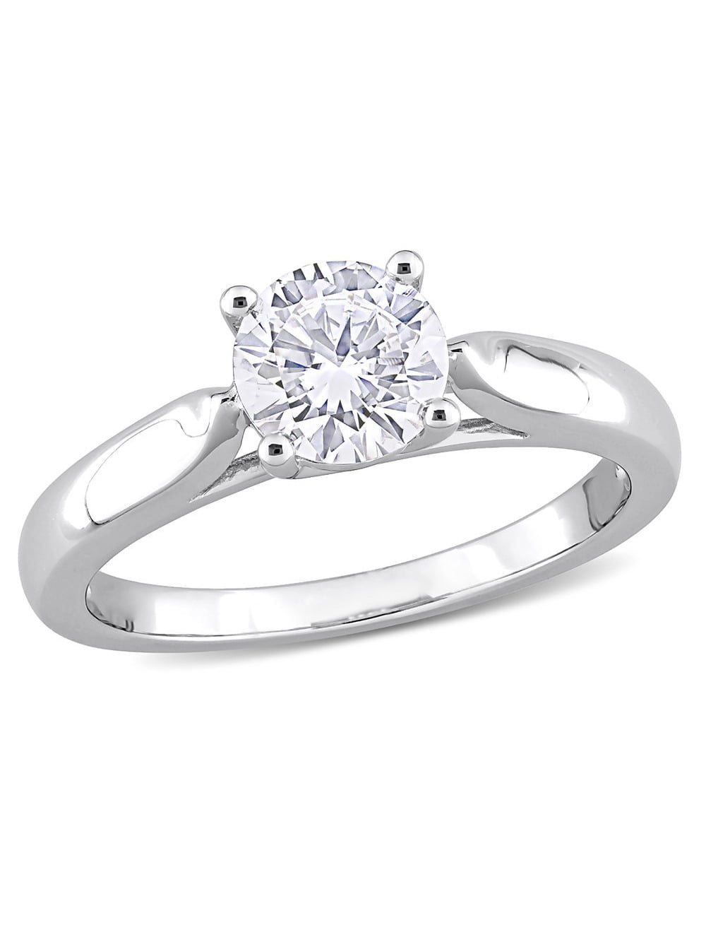 1.00 Carat (Ctw) Lab Created Solitaire Moissanite Engagement Ring in Sterling Silver for Women