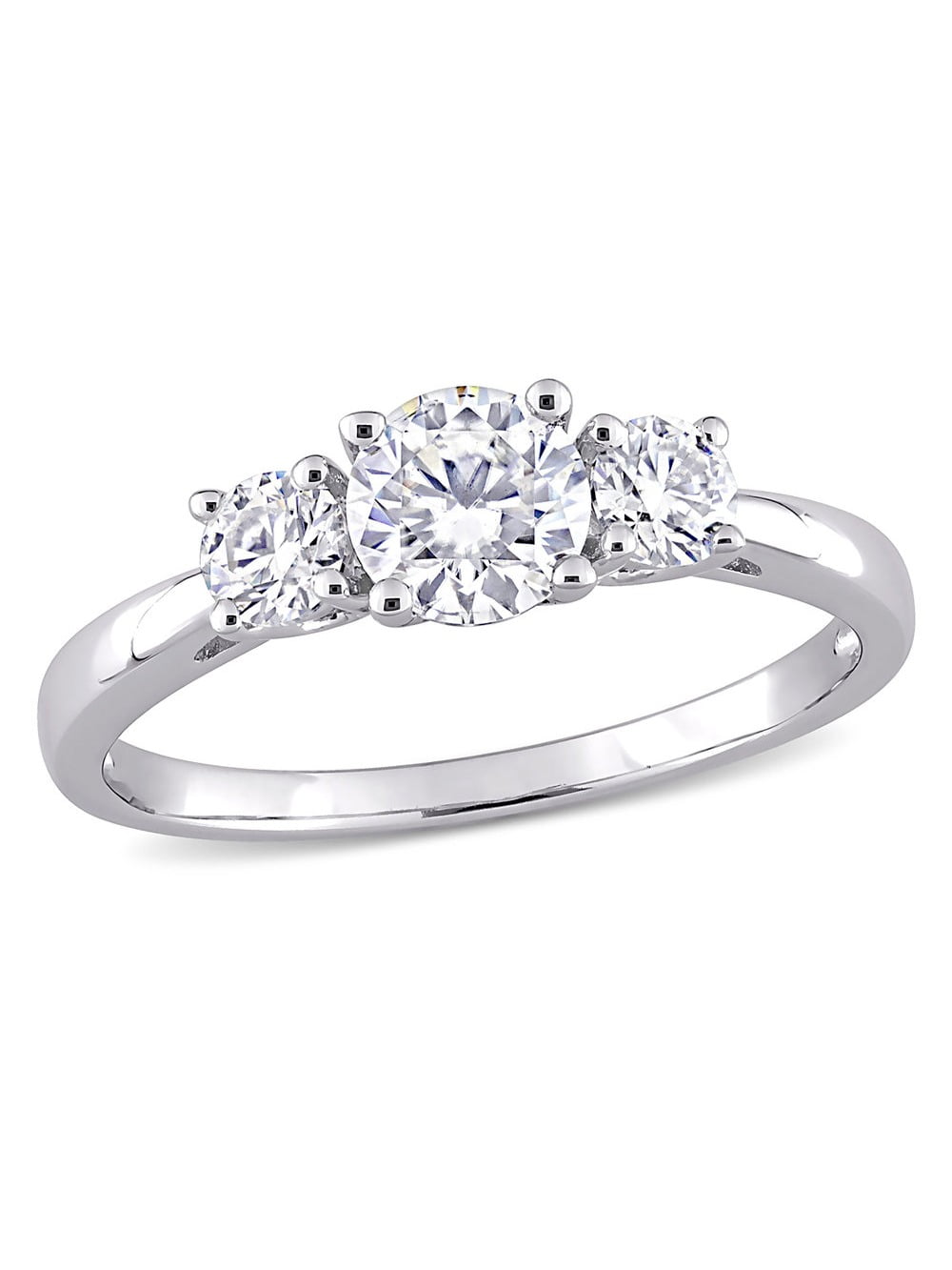 1.00 Carat (Ctw) Lab Created Three Stone Moissanite Engagement Ring in Sterling Silver for Women