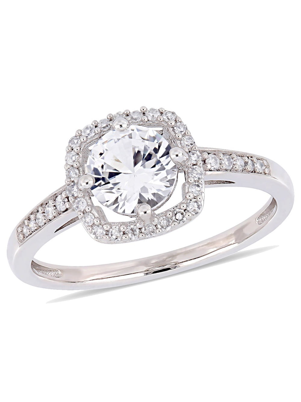 1.00 Carat Ctw Lab Created White Sapphire Halo Engagement Ring in 10K White Gold with Diamonds
