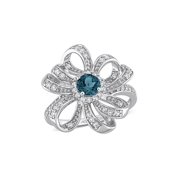 1.00 Carat (Ctw) London Blue Topaz and White Topaz Ring in Sterling Silver