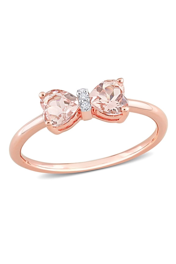 Gem & Harmony 1.00 Carat (Ctw) Morganite Heart Bow Ring in 10K Rose Pink Gold for Women