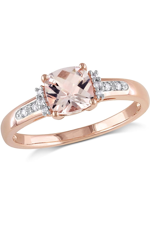 Gem & Harmony 1.00 Carat (Ctw) Morganite and Diamond Ring in 10K Rose Pink Gold for Women