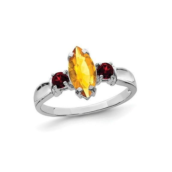 1.00 Carat (Ctw) Natural Citrine Ring in Sterling Silver with Garnets for Women