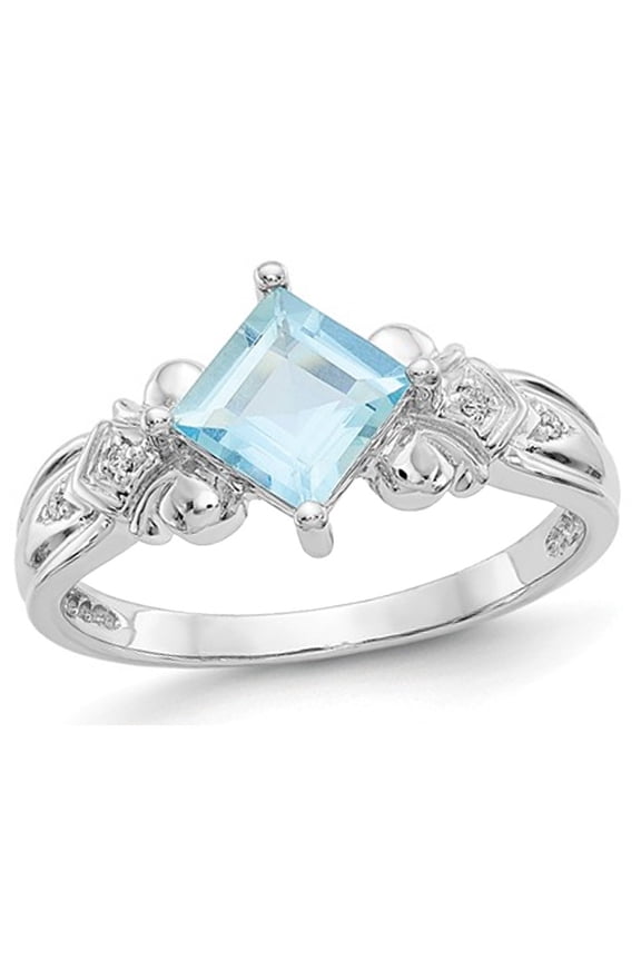 1.00 Carat (Ctw) Natural Square Cut Light Aquamarine Ring in 10K White Gold