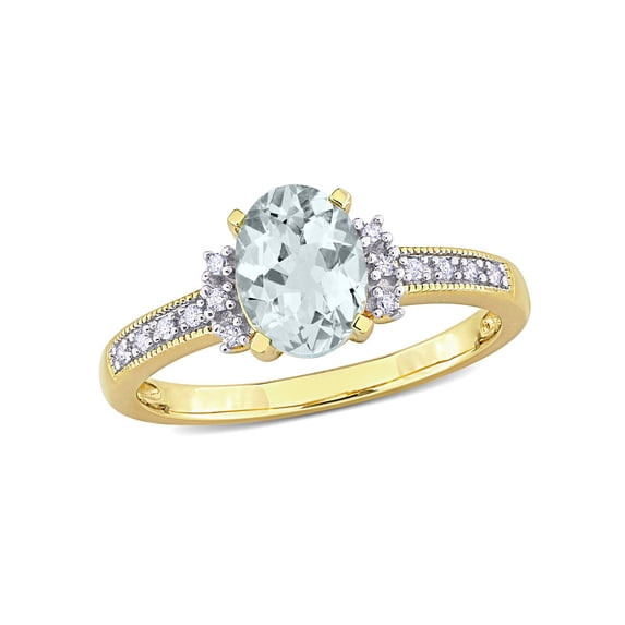 1.00 Carat (Ctw) Oval Aquamarine Ring in Yellow Plated Sterling Silver for Women