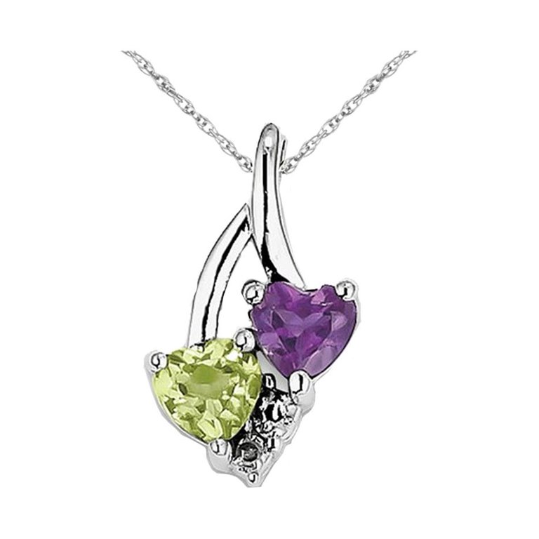 1.00 Carat (Ctw) Peridot and Amethyst Heart Pendant Necklace in