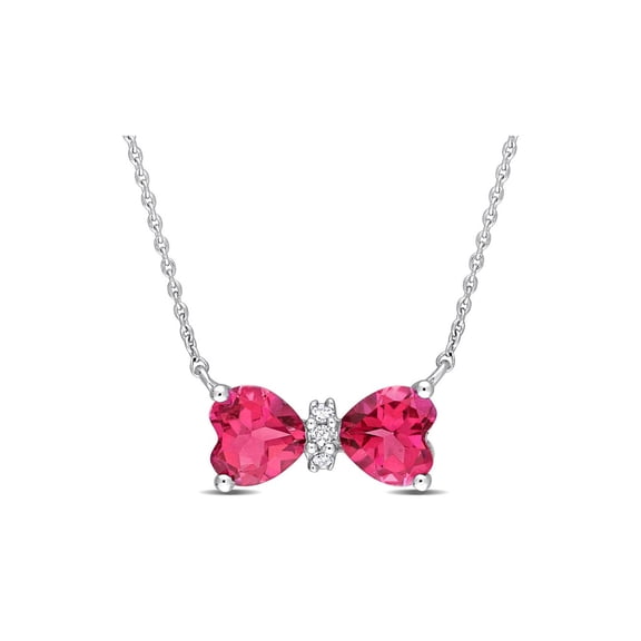 1.00 Carat (Ctw) Pink Topaz Heart Bow Pendant Necklace in 10K White Gold with Chain for Women