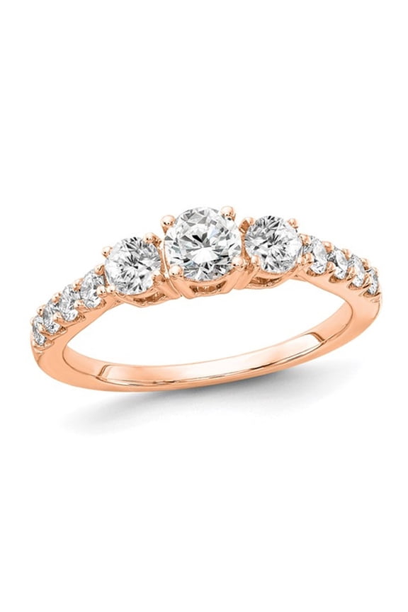 1.00 Carat (Ctw SI1-SI2, G-H-I) Lab Grown Diamond Three Stone Engagement Ring in 14K Rose Gold for Women