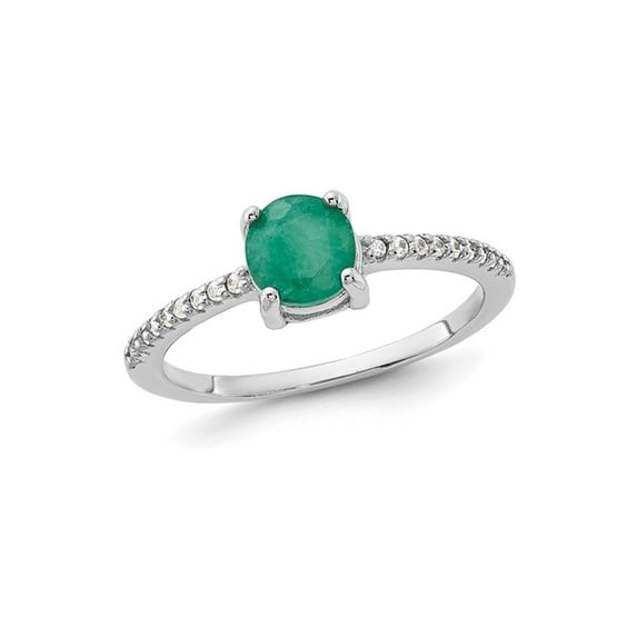 1.00 Carat (Ctw) Solitaire Emerald Ring in Sterling Silver with White Topaz for Women