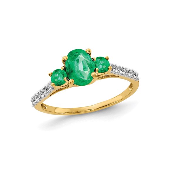 Gem & Harmony 1.00 Carat (Ctw) Three-Stone Emerald Ring in 14K Yellow Gold for Women