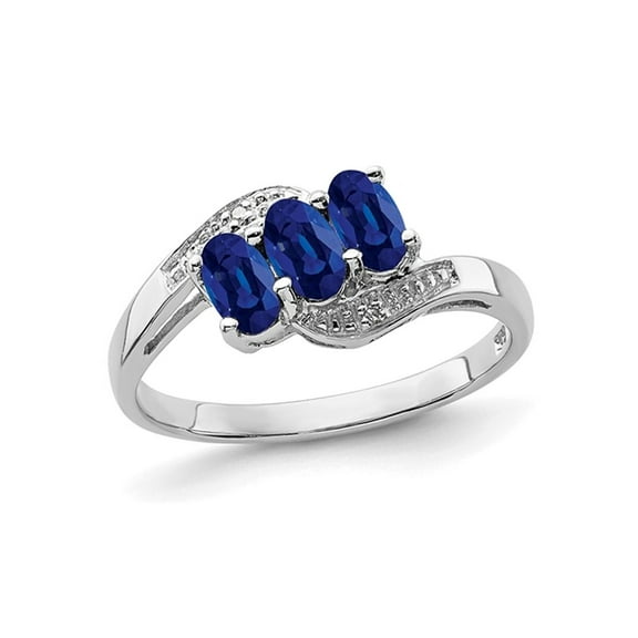 1.00 Carat (Ctw) Three-Stone Natural Blue Sapphire Ring in Sterling Silver