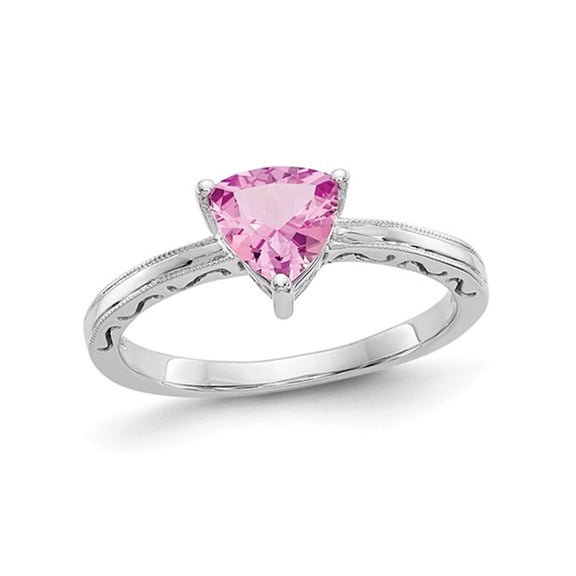 1.00 Carat (Ctw) Trillion Cut Lab Created Pink Sapphire Ring in 10K White Gold for Women