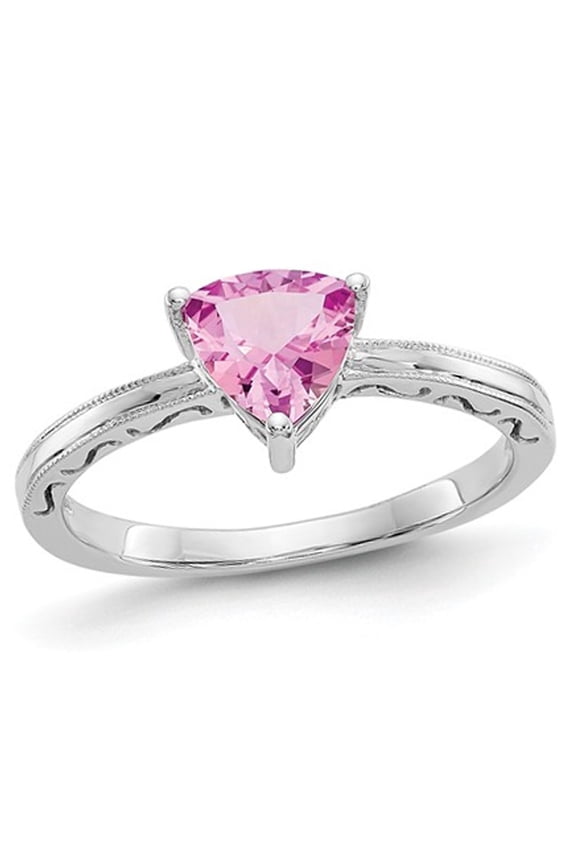 1.00 Carat (Ctw) Trillion Cut Lab Created Pink Sapphire Ring in 10K White Gold for Women