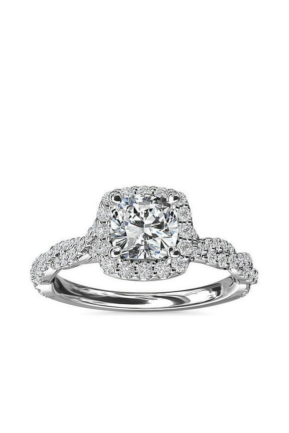 1.00 Carat Cushion Cut Natural Diamond Radiant Solitaire with Accents Wedding Ring for Women Solid 14K White Gold Size 7