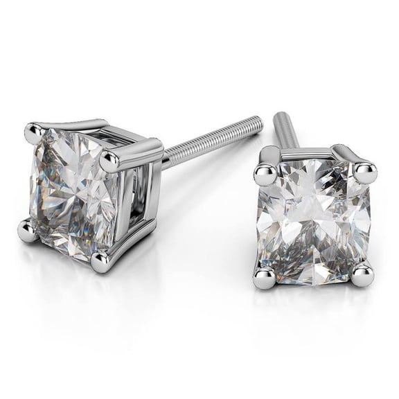 1.00 Carat D/VVS1 Cushion Cut Lab Created Diamond Stud Earrings for women Solid 14K White Gold Screw Back Studs Earring