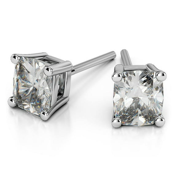 1.00 Carat D/VVS1 Cushion Cut Lab Created Diamond Stud Earrings for women Solid 18K White Gold Push Back Studs Earring