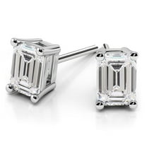 1.00 Carat D/VVS1 Emerald Cut Moissanite Diamond Stud Earrings for women Solid 18K White Gold Screw Back Studs Earring