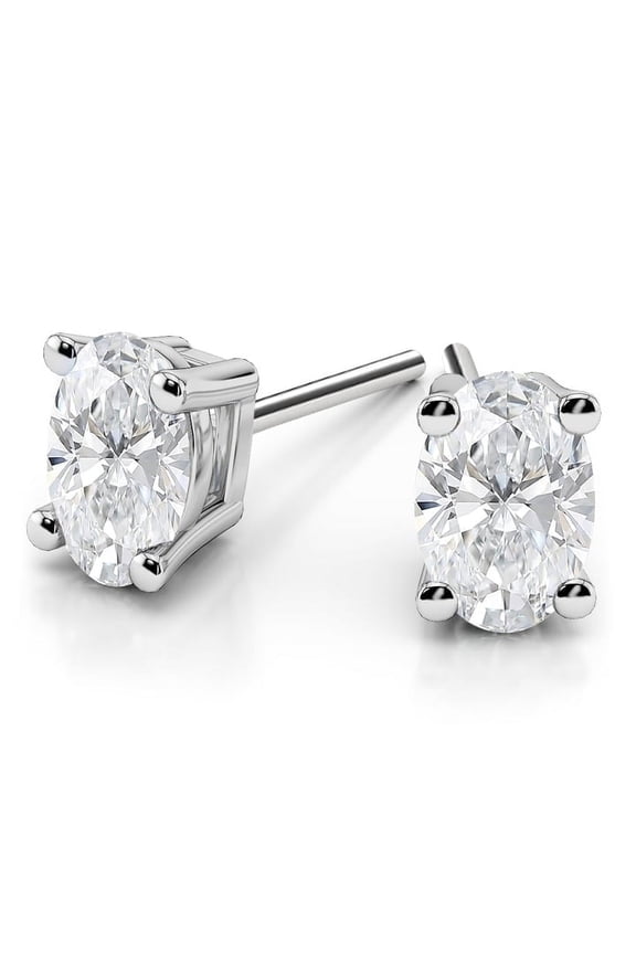 1.00 Carat D/VVS1 Oval Cut Moissanite Diamond Stud Earrings for women Solid 18K White Gold Push Back Studs Earring