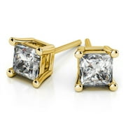DIAMOND-CAPITALS 1.00 Carat D/VVS1 Princess Cut Lab Created Diamond Stud Earrings Solid 18K Yellow Gold Screw Back Studs Earring
