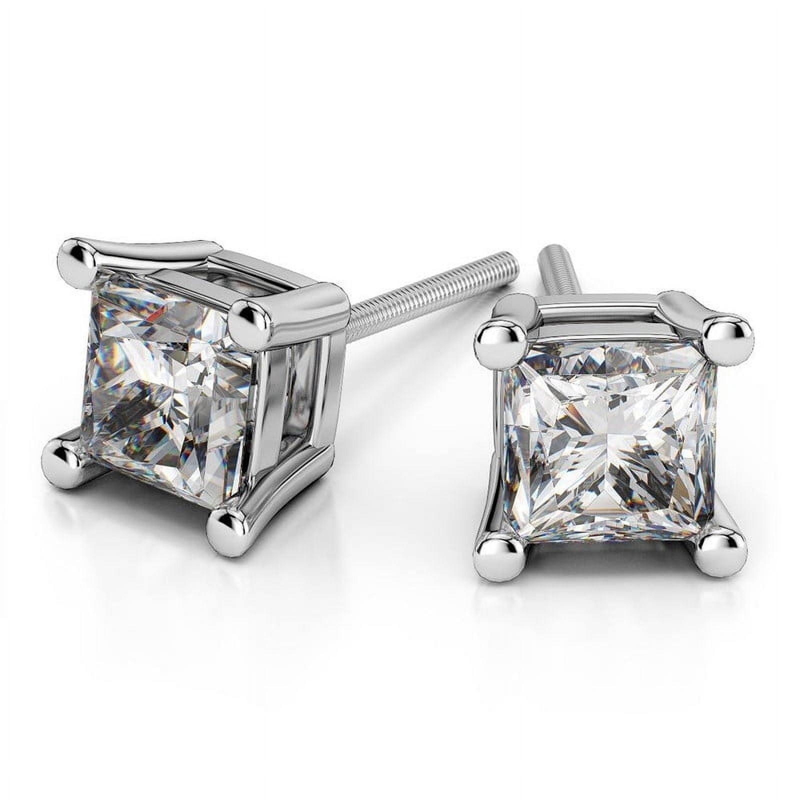 1.00 Carat D/VVS1 Princess Cut Lab Created Diamond Stud Earrings for women Solid 14K White Gold Screw Back Studs Earring