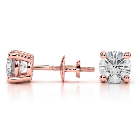 1.00 Carat D/VVS1 Round Excellent Cut Diamond Stud Earrings For her Solid 14K Rose Gold Screw Back Studs Earring