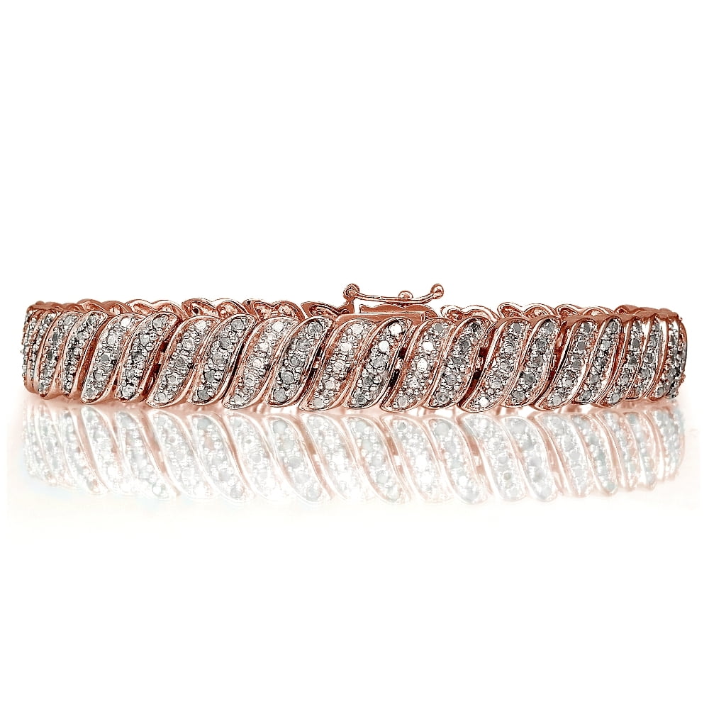 1.00 Carat Diamond Rose Gold-Tone Wave Link Tennis Bracelet - Walmart.com