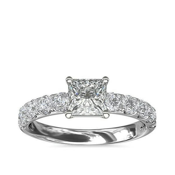 1.00 Carat Elegant Solitaire with Accents Style Princess Cut Natural Diamond Wedding Ring for Women Solid 14K White Gold Size 7