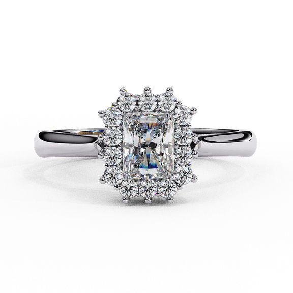 1.00 Carat Emerald Cut IGI Certified Lab Created Diamond Solitaire Wedding Ring, Halo Set Engagement Ring, Wedding Gift Ring For Girl