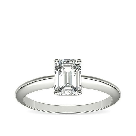 1.00 Carat Emerald Genuine Diamond Unique & Stylish Solitaire Design Ring for Anniversary in Solid 14K White Gold Size 7