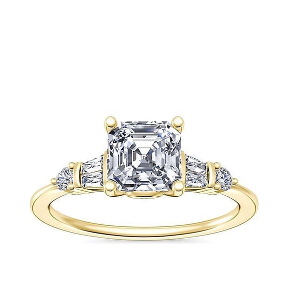 1.00 Carat Excellent Asscher Cut Real Diamond New Design Solitaire with Accents Ring for Wedding Solid 18K Yellow Gold Size 11