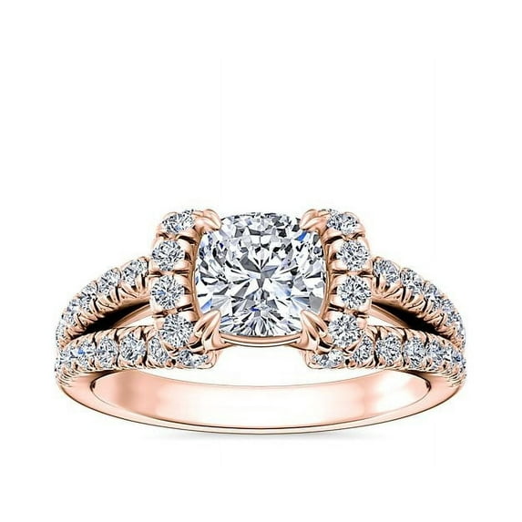 1.00 Carat Excellent Cushion Cut Natural Diamond Solitaire with Accents Beautiful Ring for Women Solid 18K Rose Gold Size 11.5
